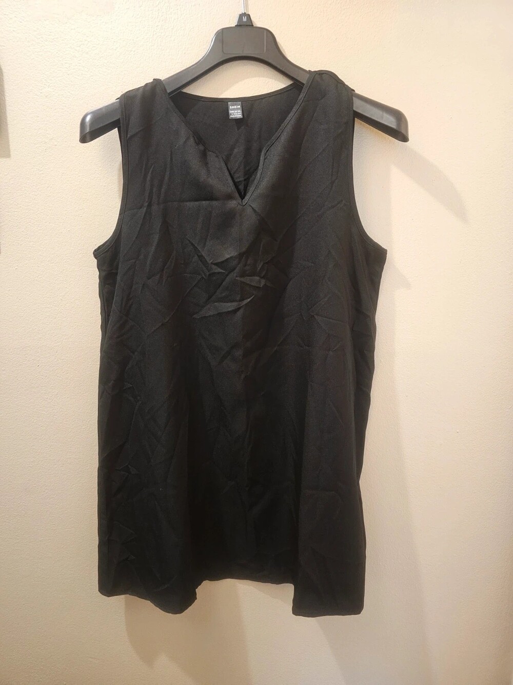 SHEIN Casual Black Notch V-Neck Tank Mini Dress Large
